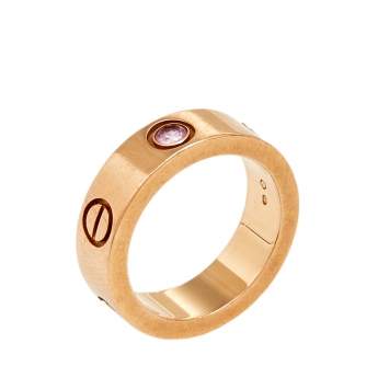 Pre Owned Cartier Love Pink Sapphire 18k Rose Gold Band Ring Size 49