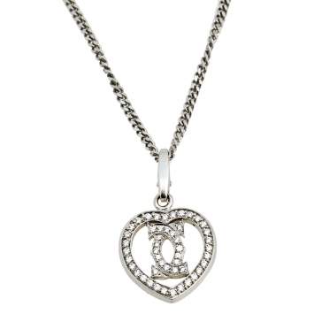 Pre Owned Cartier C de Cartier Heart Diamond 18k White Gold Charm Necklace