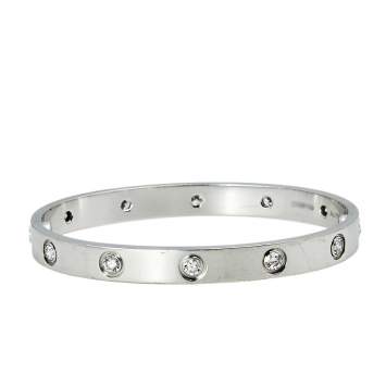 Pre Owned Cartier Love 10 Diamonds 18k White Gold Bracelet 16