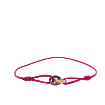 Pre Owned Cartier Love Brown Ceramic Diamonds 18k Rose Gold Interlocking Hoop Pink Cord Bracelet