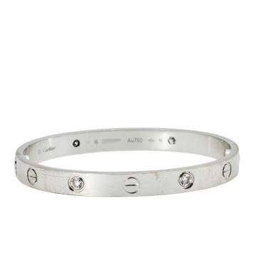 Pre Owned Cartier Love 4 Diamond 18k White Gold Bracelet 16