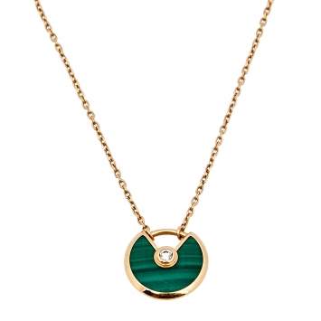 Pre Owned Cartier Amulette De Cartier Malachite Diamond 18k Rose Gold XS Model Necklace