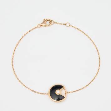 Pre Owned Cartier Amulette De Cartier Diamond Onyx 18k Rose Gold XS Model Bracelet
