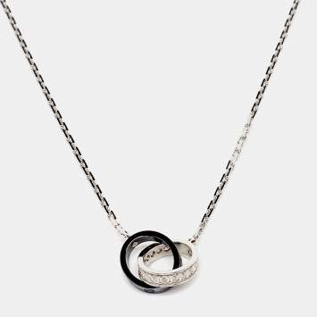 Pre Owned Cartier Love Interlocking Loop Diamond Ceramic 18K White Gold Necklace