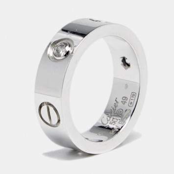 Pre Owned Cartier Love 3 Diamonds 18k White Gold Band Ring Size 49