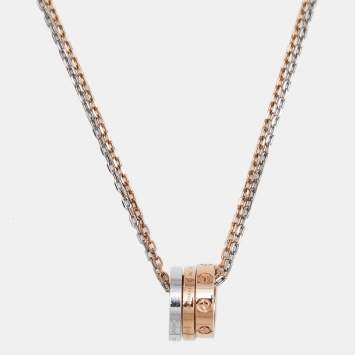 Pre Owned Cartier Love Diamond 18k Two Tone Gold Double Chain Necklace
