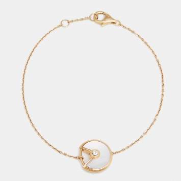 Pre Owned Cartier Amulette de Cartier Mother of Pearl Diamond 18K Yellow Gold XS Model Bracelet 
