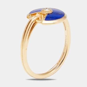 Pre Owned Cartier Amulette de Cartier Diamond Lapis Lazuli 18k Yellow Gold Ring Size 52