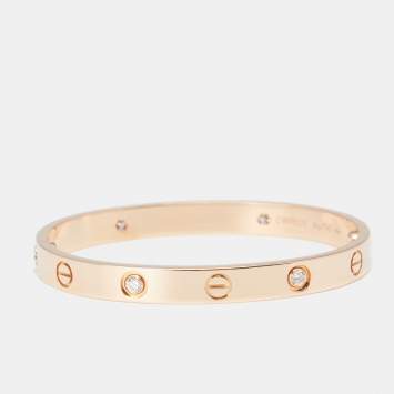 Pre Owned Cartier Love 4 Diamond 18K Rose Gold Bracelet 16