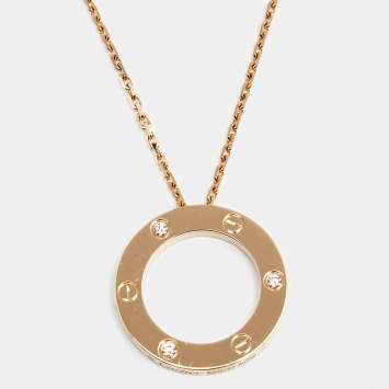 Pre Owned Cartier Love 3 Diamond 18k Yellow Gold Pendant Necklace