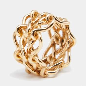 Pre Owned Cartier Maillon Infini De Cartier Woven Motif 18k Yellow Gold Band Ring Size 53