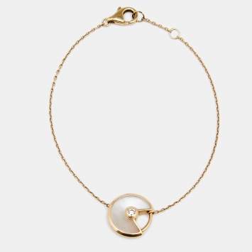 Pre Owned Cartier Amulette de Cartier Mother of Pearl Diamond 18K Yellow Gold XS Model Bracelet 