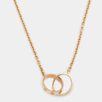 Pre Owned Cartier Love Interlocking 2 Hoops 18K Yellow Gold Necklace
