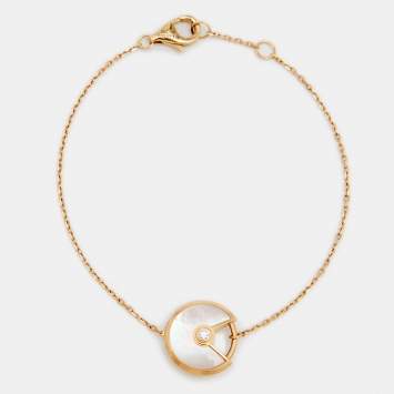 Pre Owned Cartier Amulette De Cartier Mother of Pearl Diamond 18k Yellow Gold XS Model Bracelet