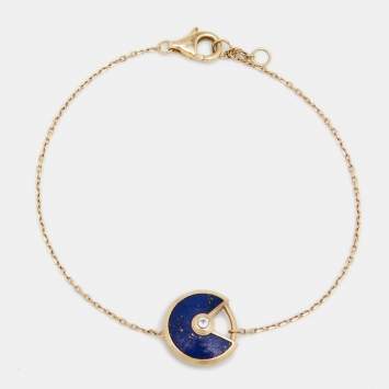 Pre Owned Cartier Amulette de Cartier Lapis Lazuli Diamond 18K Yellow Gold Bracelet 