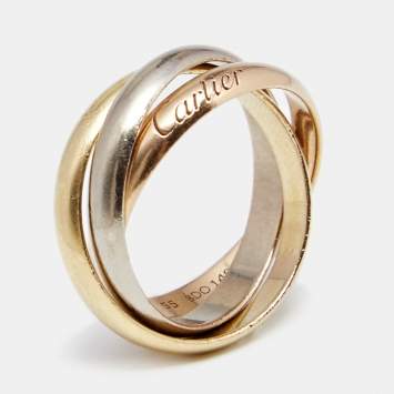 Pre Owned Cartier Trinity De Cartier Classic 18k Three Tone Gold Rolling Ring Size 55