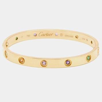 Pre Owned Cartier Love Multicolored Gemstones 18k Yellow Gold Bracelet 17 