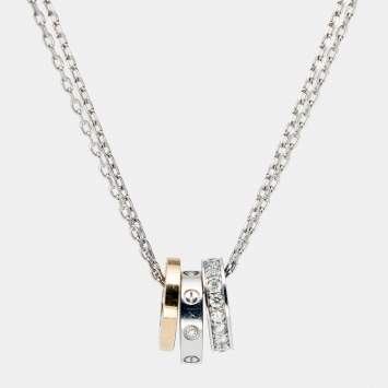 Pre Owned Cartier Love Diamonds 18k Two Tone Gold 3 Loop Double Chain Necklace