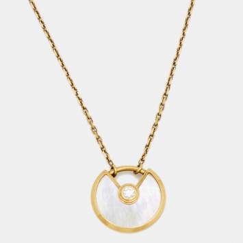 Pre Owned Cartier Amulette De Cartier Mother of Pearl Diamond 18k Yellow Gold XS Model Necklace