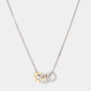 Pre Owned Cartier Love Diamonds 18k Two Tone Gold 3 Loop Double Chain Necklace