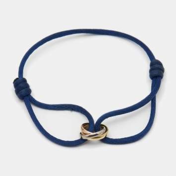Pre Owned Cartier Trinity de Cartier Blue Cord 18k Three Tone Gold Adjustable Bracelet