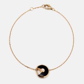 Pre Owned Cartier Amulette De Cartier Diamond Onyx 18k Rose Gold XS Model Bracelet
