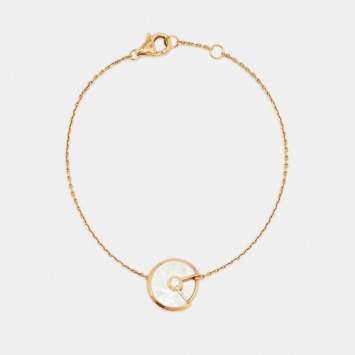 Pre Owned Cartier Amulette De Cartier Mother of Pearl Diamond 18k Yellow Gold XS Model Bracelet