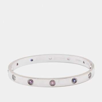 Pre Owned Cartier Love Multi Gemstone 18k White Gold Bracelet 17