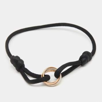 Pre Owned Cartier Trinity 18k Three Tone Gold Adjustable Black Cord Bracelet
