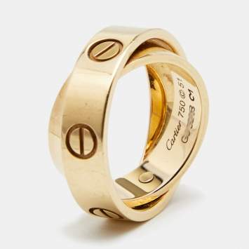 Pre Owned Cartier Double Love 18k Yellow Gold Band Ring Size 51