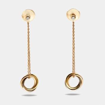 Pre Owned Cartier Trinity Diamonds 18k Three Tone Gold Drop Earrings