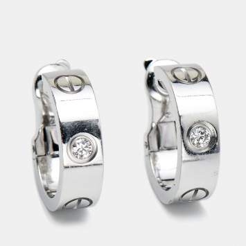 Pre Owned Cartier Love 2 Diamond 18K White Gold Hoop Earrings