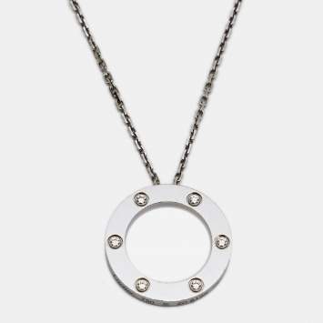 Pre Owned Cartier Love 6 Diamond 18K White Gold Pendant Necklace