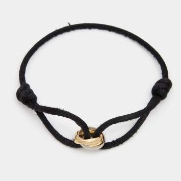 Pre Owned Cartier Trinity 18k Three Tone Gold Adjustable Black Cord Bracelet