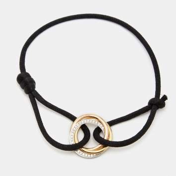 Pre Owned Cartier Trinity Diamonds 18k Three Tone Gold Adjustable Cord Bracelet