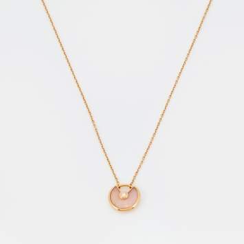 Pre Owned Cartier Amulette De Cartier Pink Opal Diamond 18k Rose Gold XS Model Necklace 