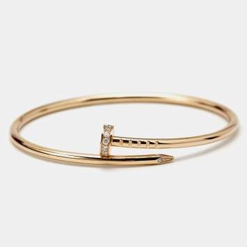 Pre Owned Cartier Juste Un Clou Diamonds 18k Rose Gold Small Model Bracelet 15