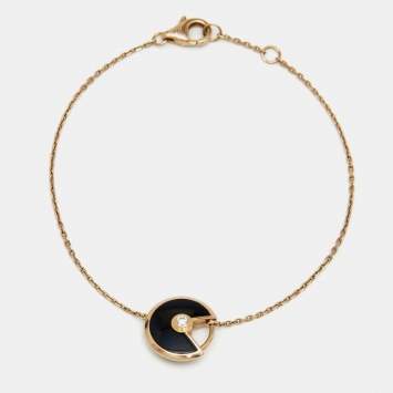 Pre Owned Cartier Amulette de Cartier Onyx Diamond 18K Rose Gold Bracelet 
