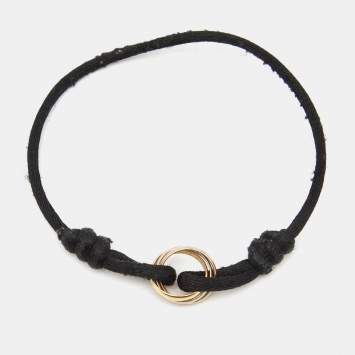 Pre Owned Cartier Trinity 18k Three Tone Gold Adjustable Black Cord Bracelet