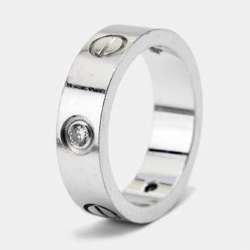 Pre Owned Cartier Love 3 Diamonds 18k White Gold Band Ring Size 54