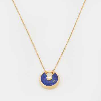 Pre Owned Cartier Amulette De Cartier Lapis Lazuli Diamond 18k Yellow Gold Small Model Necklace