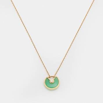 Pre Owned Cartier Amulette De Cartier Chrysoprase Diamond 18k Yellow Gold Necklace