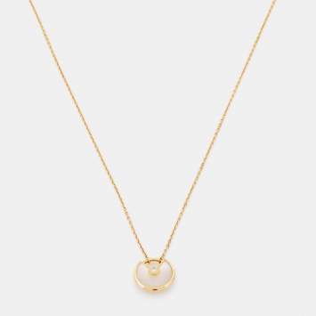 Pre Owned Cartier Amulette De Cartier Mother of Pearl Diamond 18k Yellow Gold XS Model Necklace
