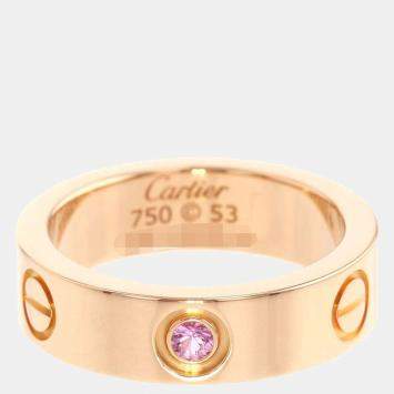 Pre Owned Cartier Love 18K Rose Gold Sapphire Diamond Ring EU 53