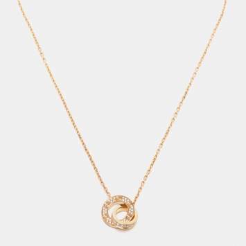 Pre Owned Cartier Love Paved Diamond 18k Rose Gold Chain Necklace