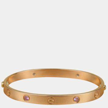 Pre Owned Cartier 4 Pink Sapphire Love Bracelet In Rose Gold Size 16