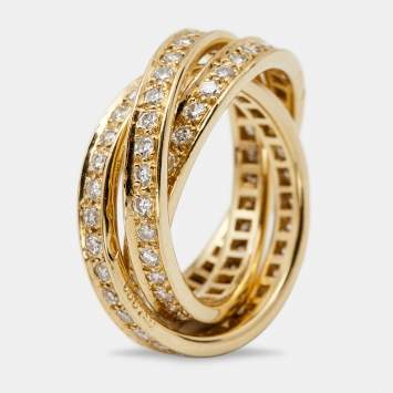 مملوكة مسبقًا Cartier Trinity Diamond Paved 18k Yellow Gold Rolling Ring Size 52