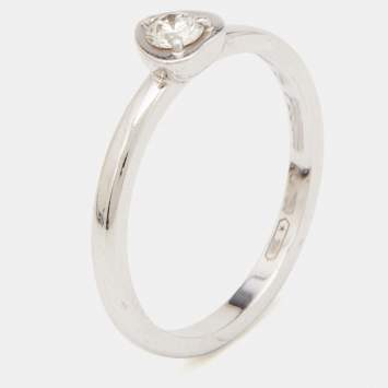 Pre Owned Cartier Diamant Legers Diamond Heart 18k White Gold Ring Size 54