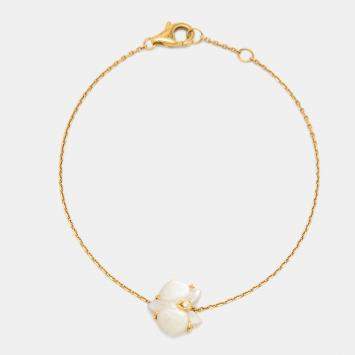 Pre Owned Cartier Caresse d'Orchidées Par Cartier Mother of Pearl Diamond 18K Yellow Gold Bracelet