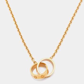Pre Owned Cartier Love Interlocking 2 Hoops 18K Rose Gold Pendant Necklace